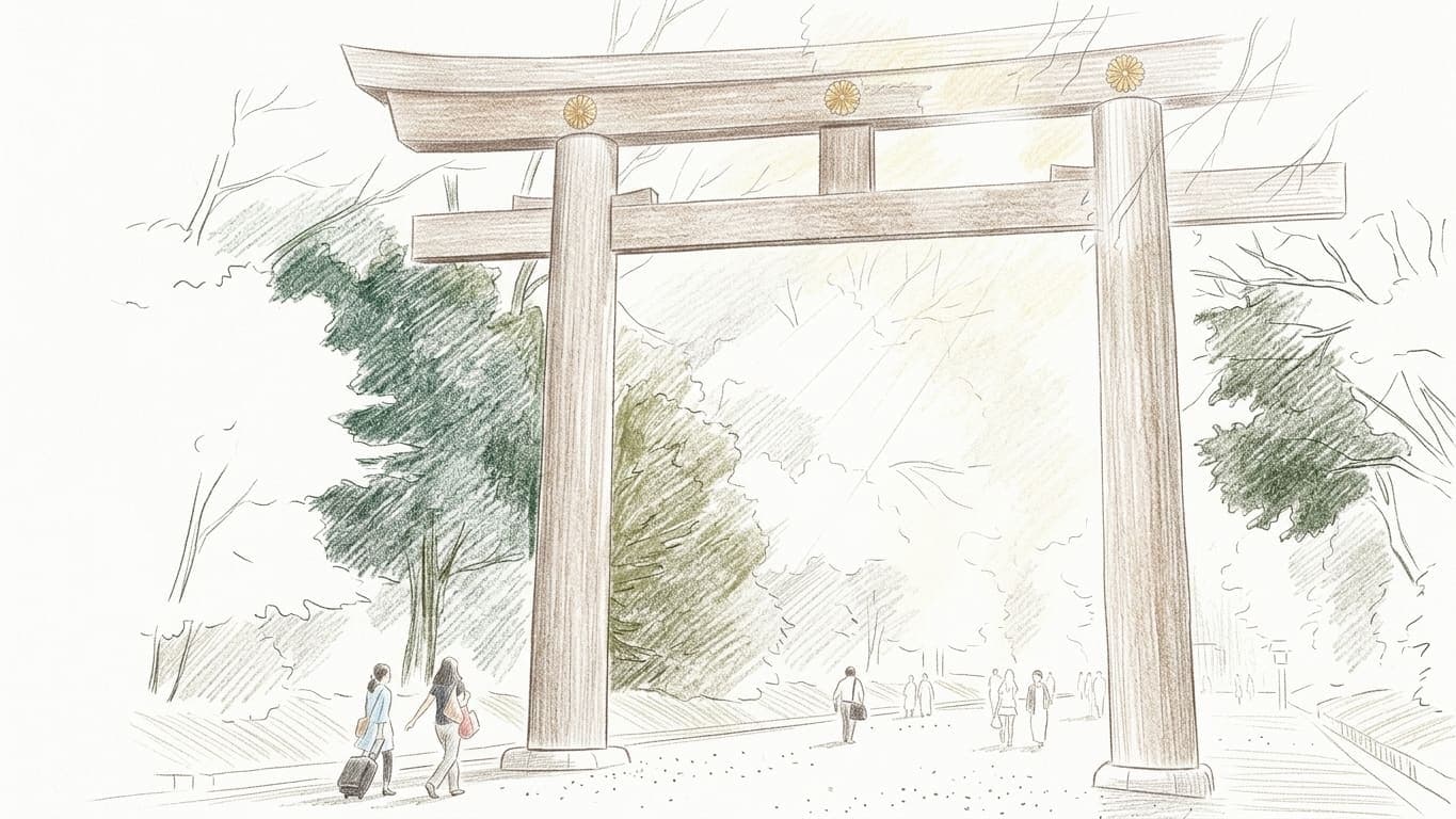 Meiji Jingū torii gate, pencil sketch