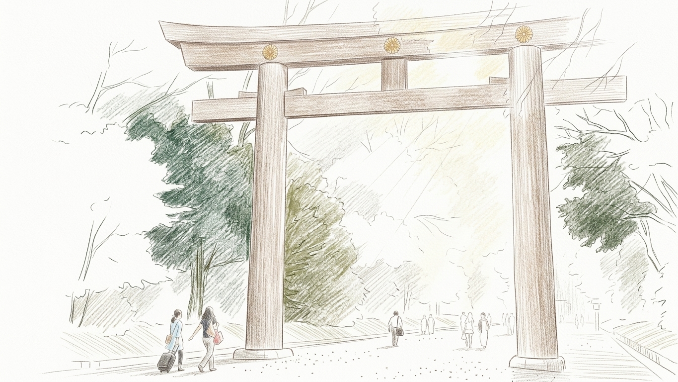Meiji Jingū torii gate, pencil sketch